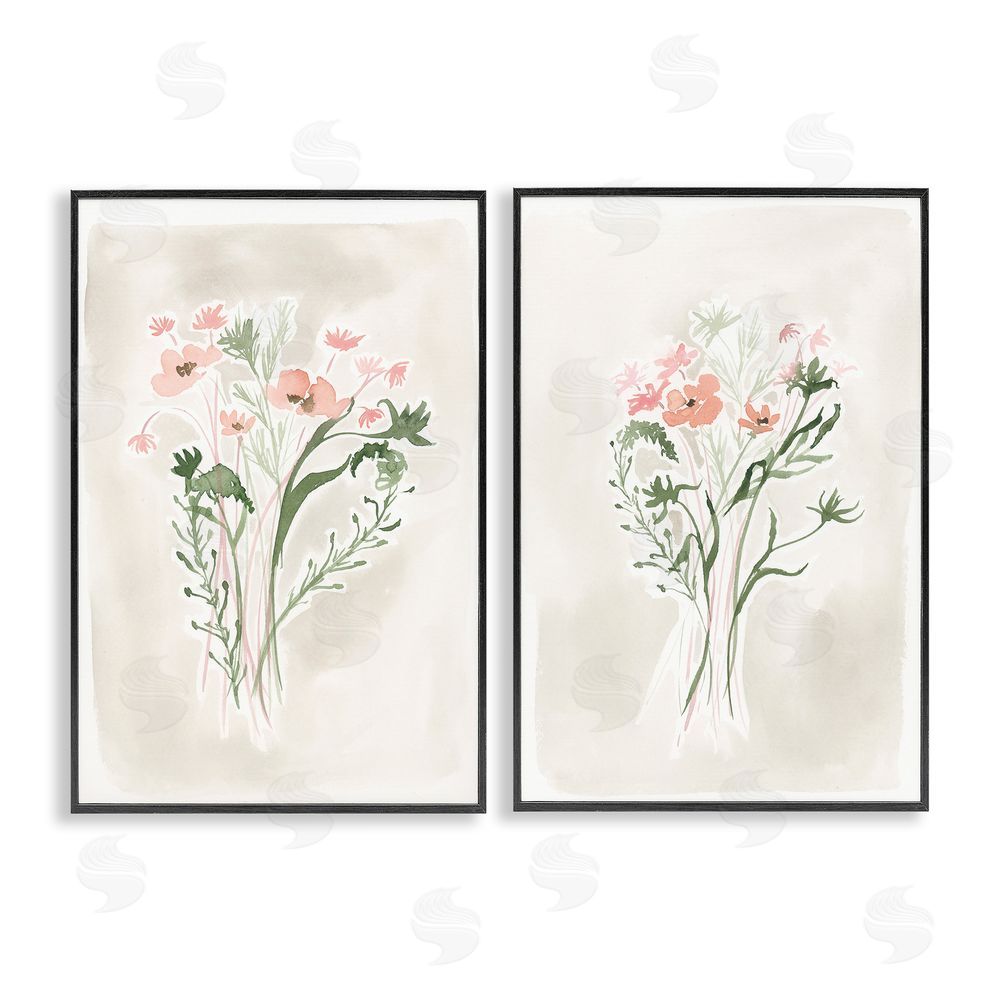 Elizabeth Medley Simple Watercolor Flowers Black Framed Giclee Wall Art Print