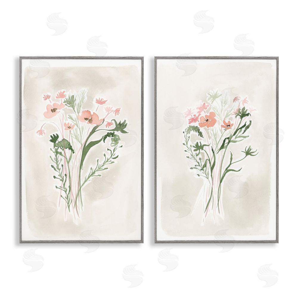 Elizabeth Medley Simple Watercolor Flowers Gray Framed Giclee Wall Art Print