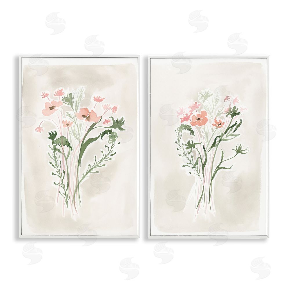 Elizabeth Medley Simple Watercolor Flowers White Framed Giclee Wall Art Print