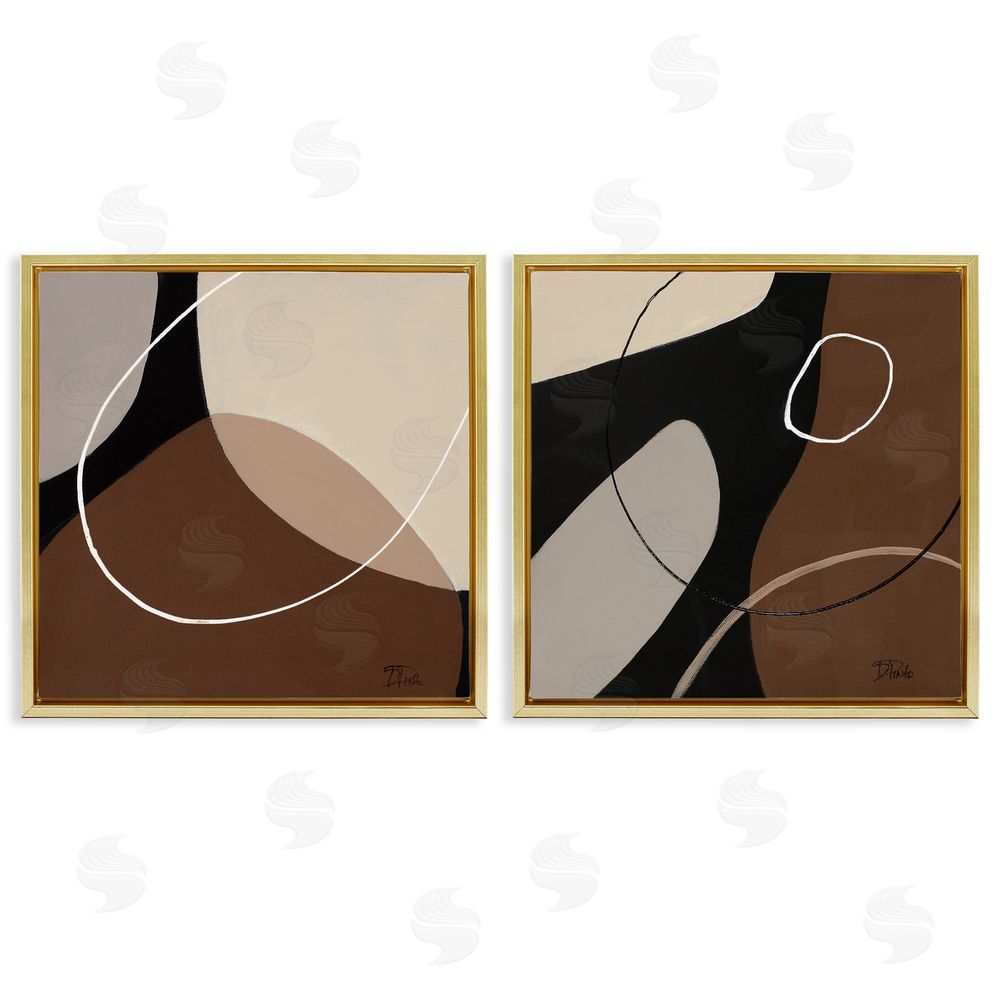 Patricia Pinto Classic Abstract Neutral Shape Gold Floating Frame Canvas Wall Art Print