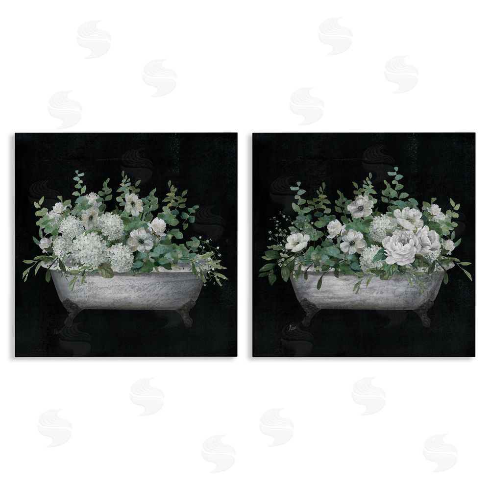 Nan Filled White Floral Soaking Tub Canvas Wall Art Print