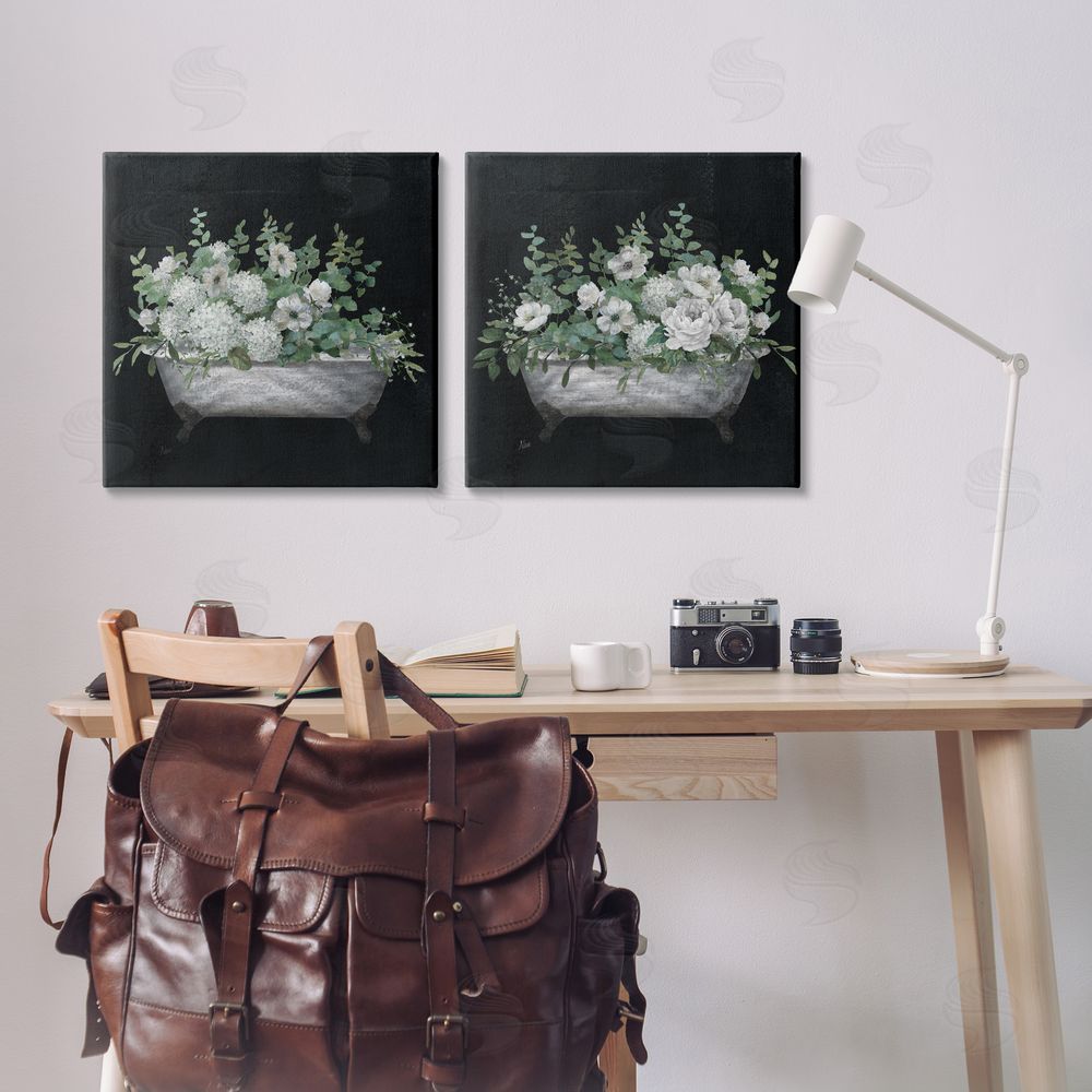 Nan Filled White Floral Soaking Tub Canvas Wall Art Print in Room