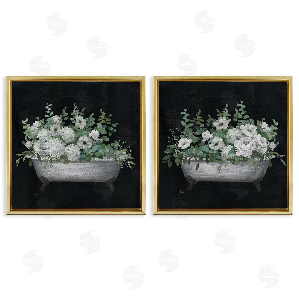 Nan Filled White Floral Soaking Tub Gold Floating Frame Canvas Wall Art Print