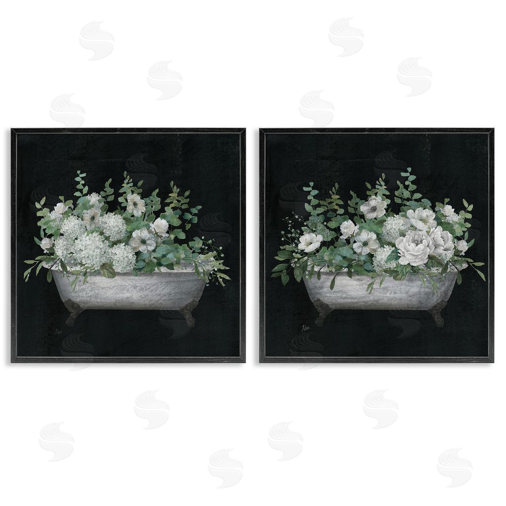 Nan Filled White Floral Soaking Tub Black Framed Giclee Wall Art Print