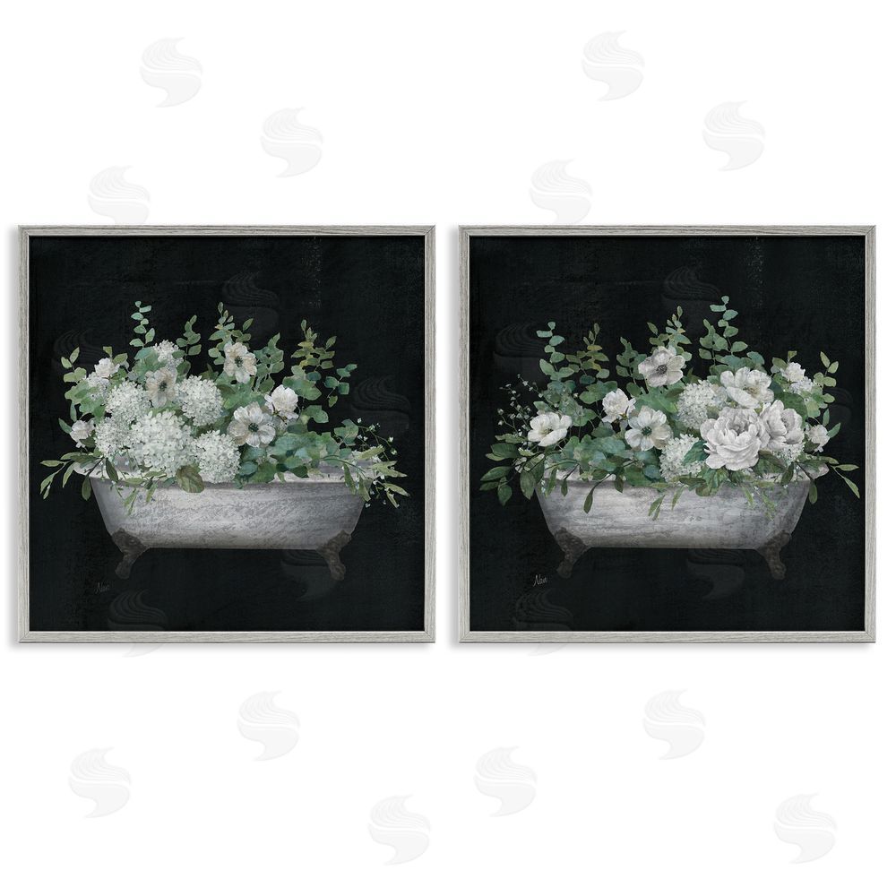 Nan Filled White Floral Soaking Tub Gray Framed Giclee Wall Art Print