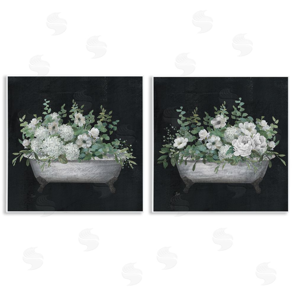 Nan Filled White Floral Soaking Tub Wooden Wall Plaque Art Print