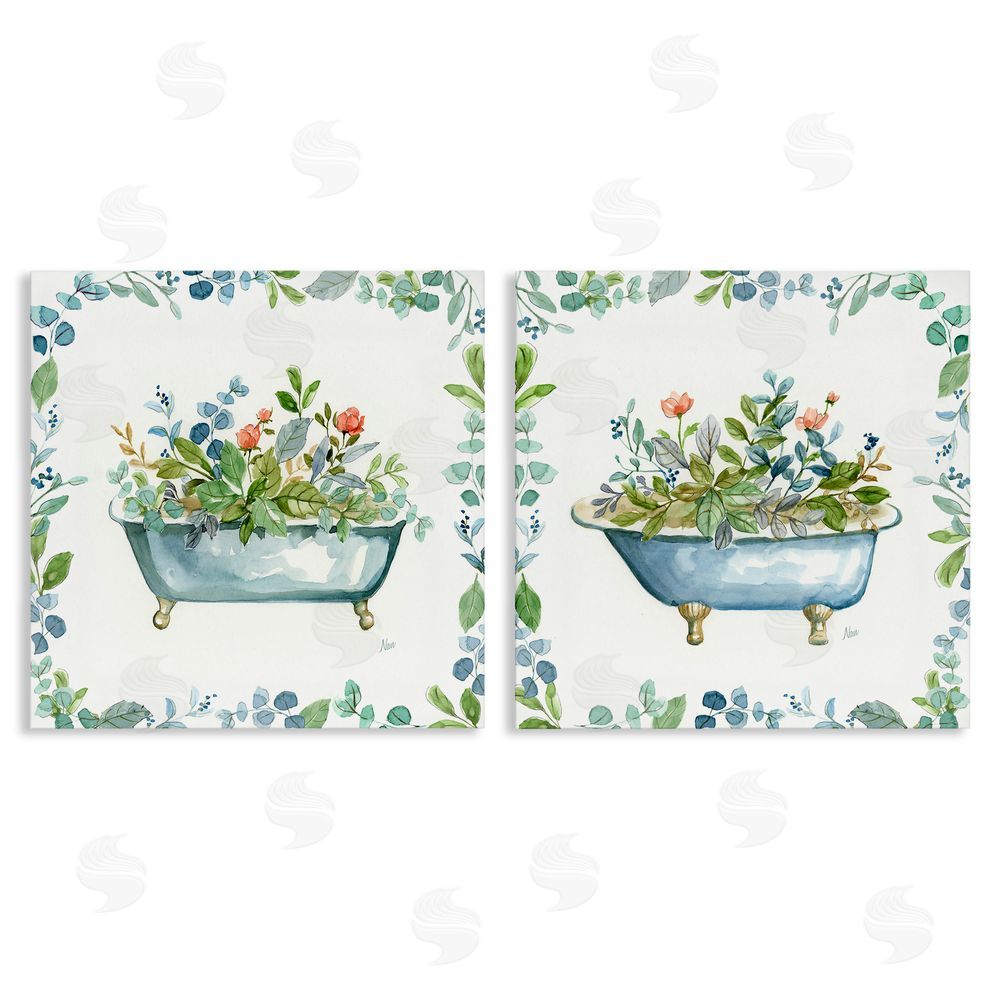 Nan Charming Flower Filled Tub Canvas Wall Art Print