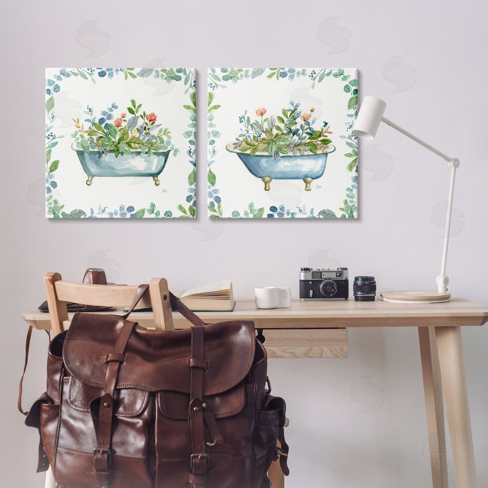 Nan Charming Flower Filled Tub Canvas Wall Art Print in Room