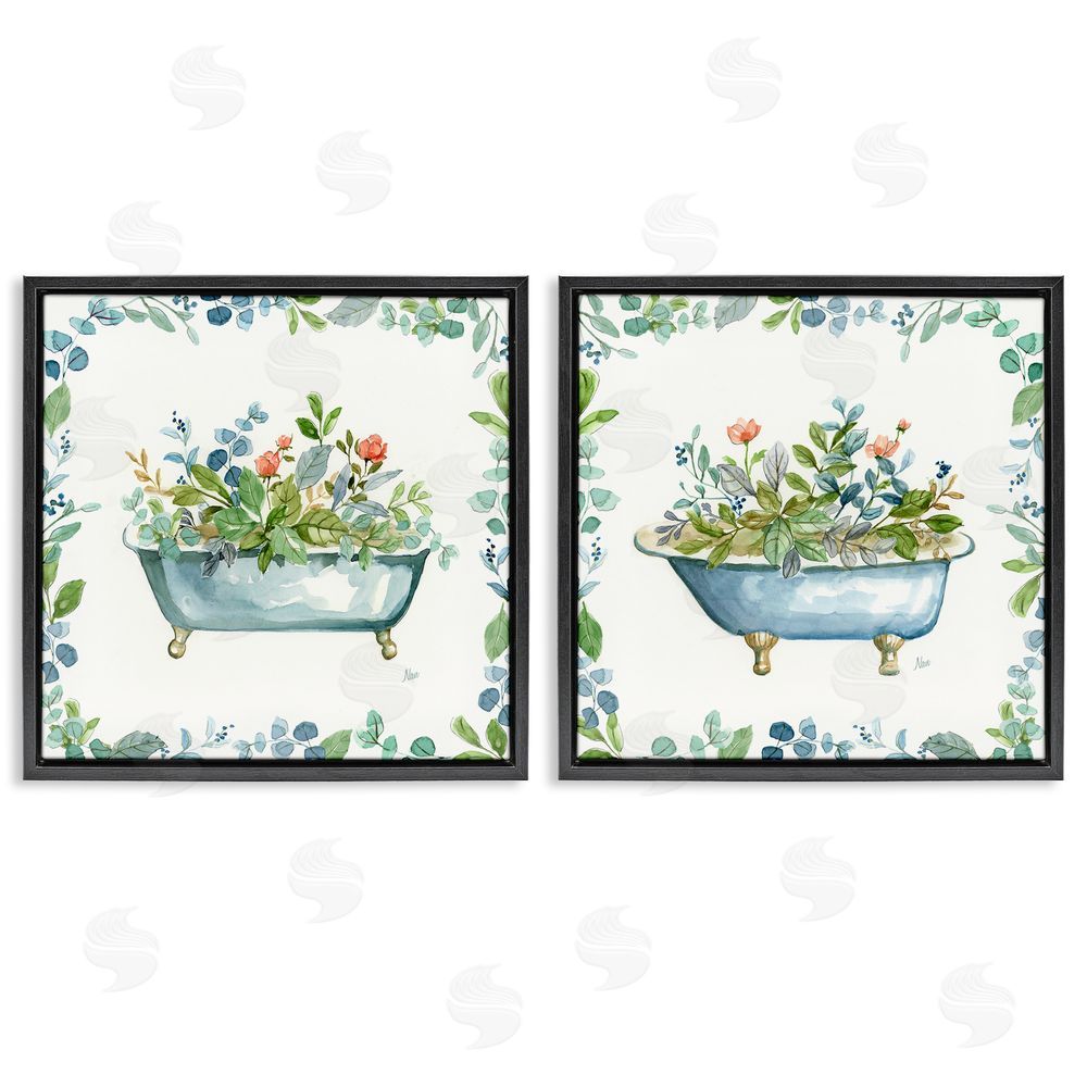 Nan Charming Flower Filled Tub Black Floating Frame Canvas Wall Art Print
