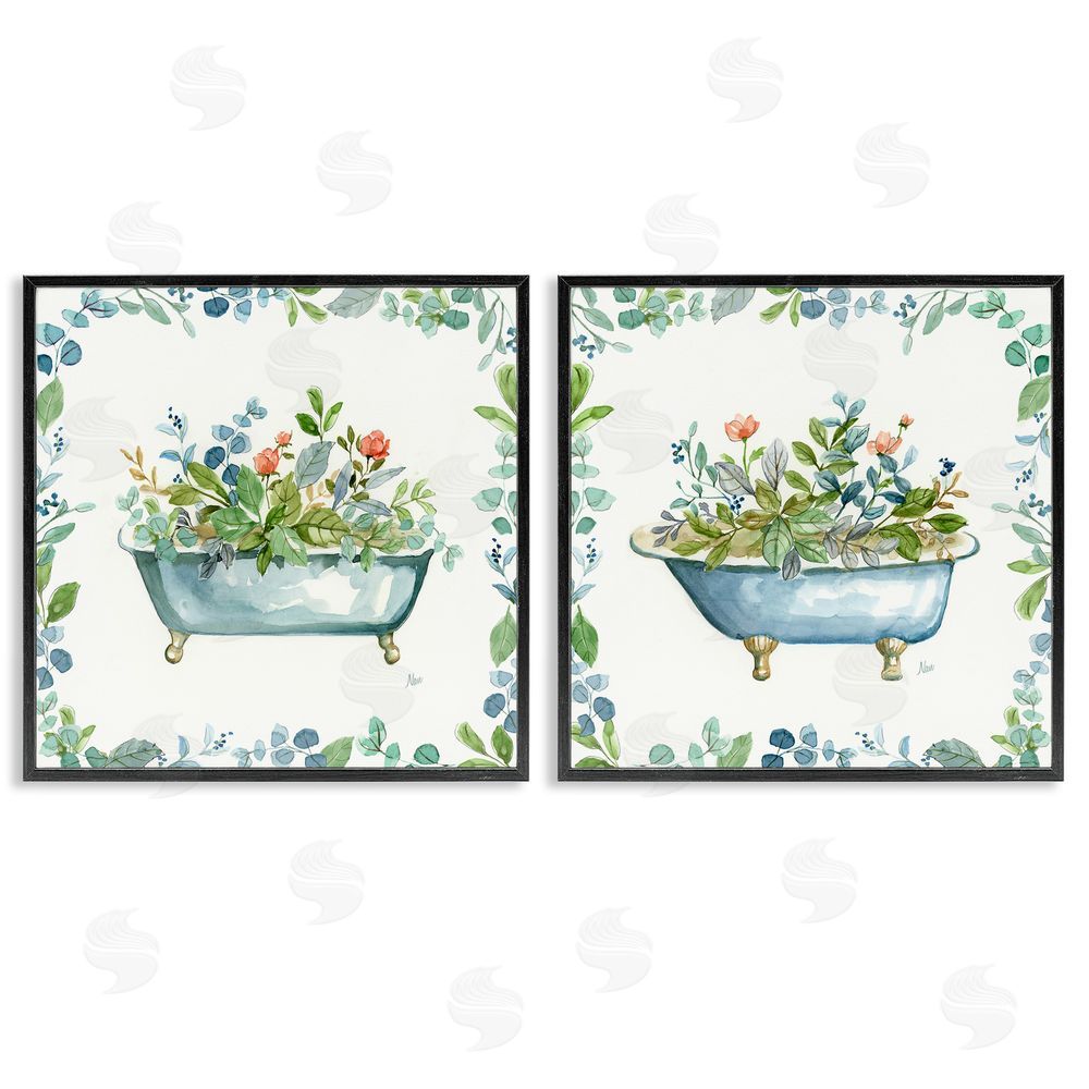 Nan Charming Flower Filled Tub Black Framed Giclee Wall Art Print