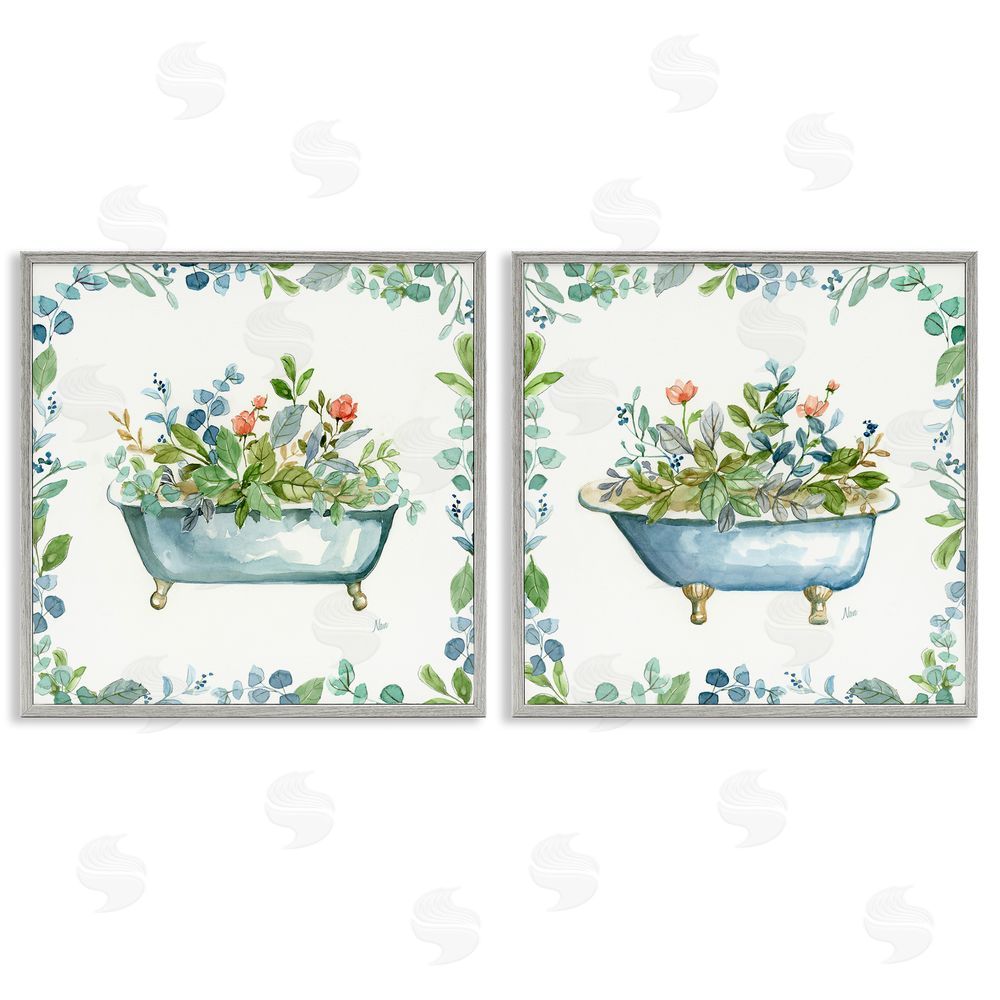 Nan Charming Flower Filled Tub Gray Framed Giclee Wall Art Print