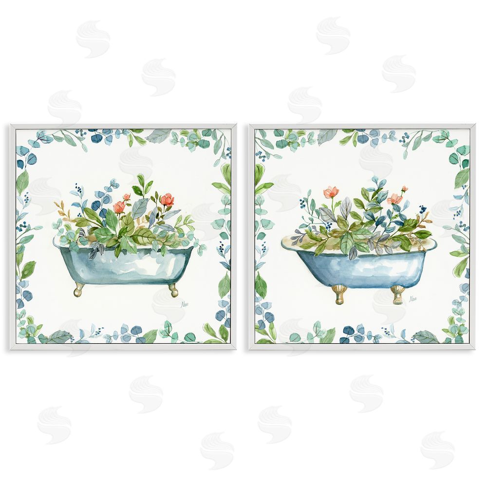 Nan Charming Flower Filled Tub White Framed Giclee Wall Art Print