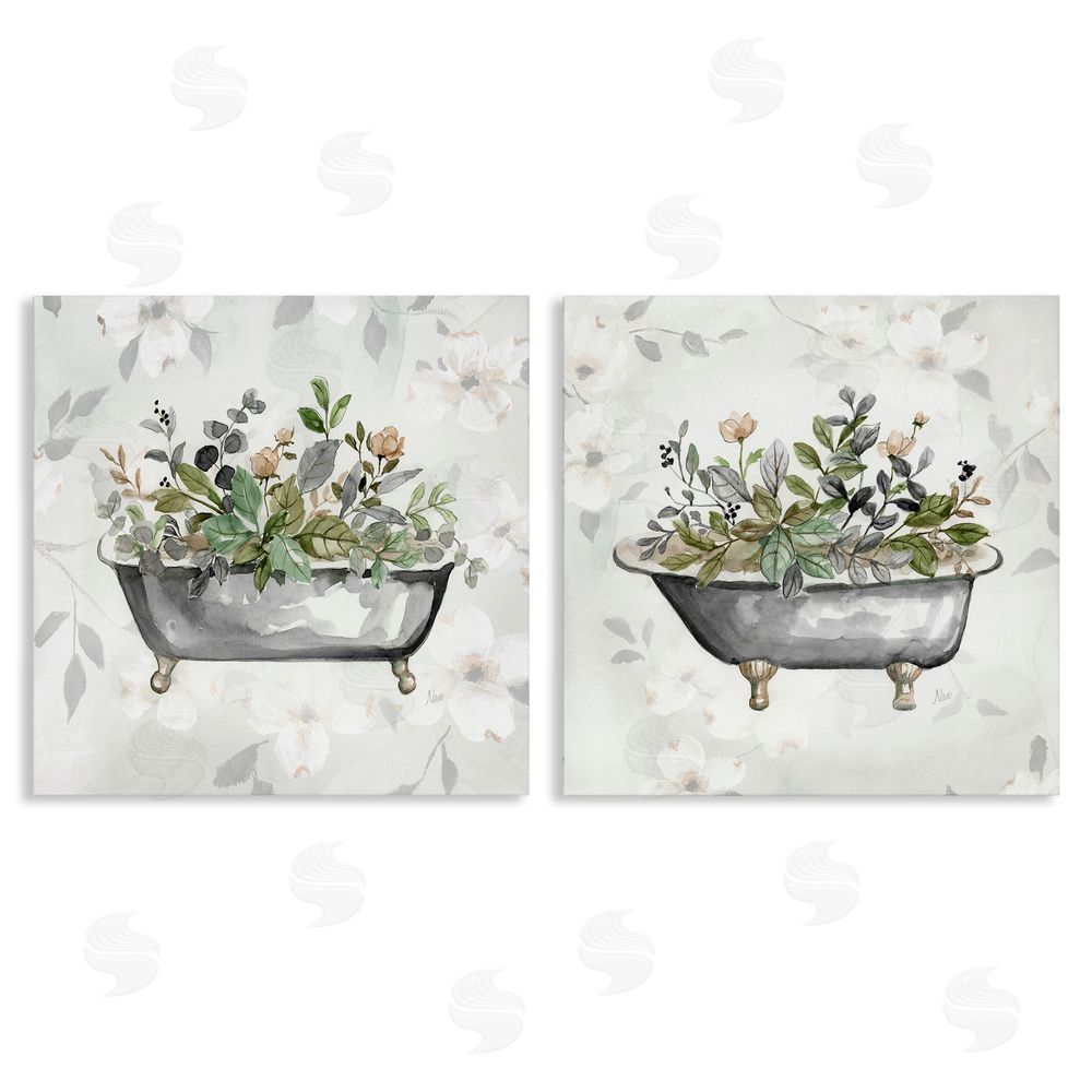 Nan Gray Muted Watercolor Flower Tub Canvas Wall Art Print