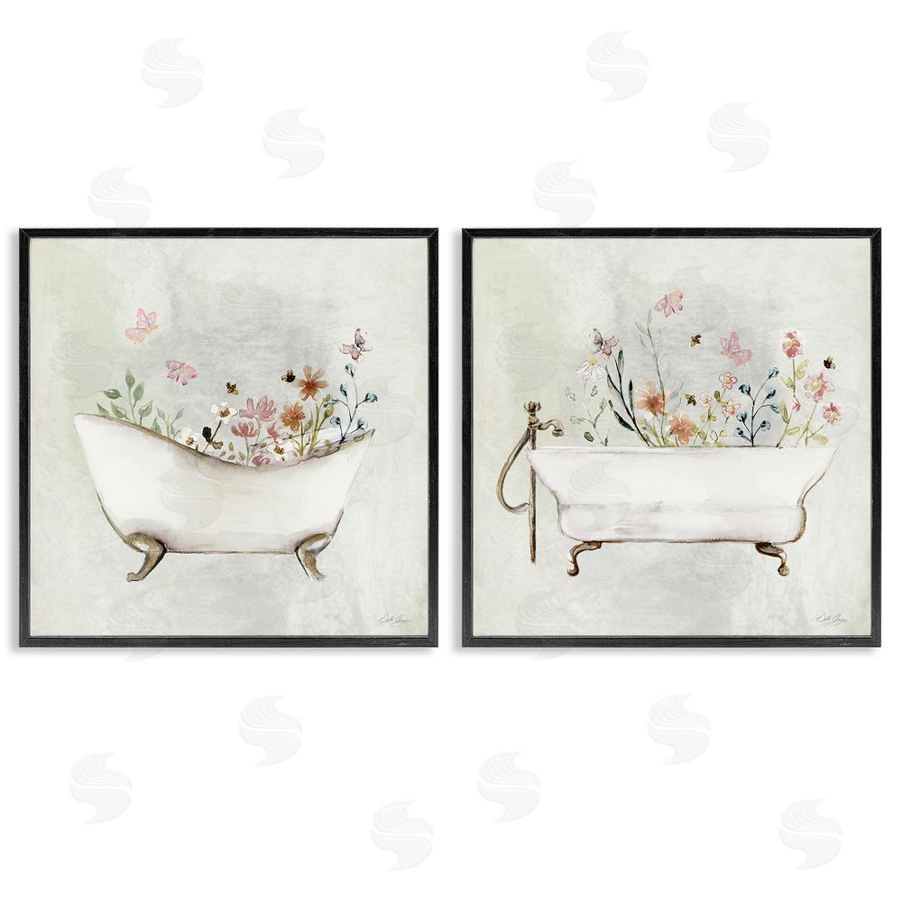 Stella Chang Clawfoot Flower Garden Bees Black Framed Giclee Wall Art Print