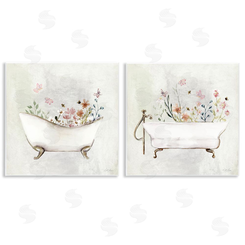 Stella Chang Clawfoot Flower Garden Bees Wooden Wall Plaque Art Print