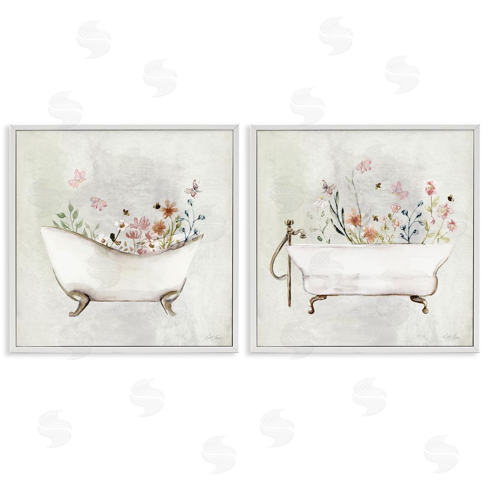 Stella Chang Clawfoot Flower Garden Bees White Framed Giclee Wall Art Print