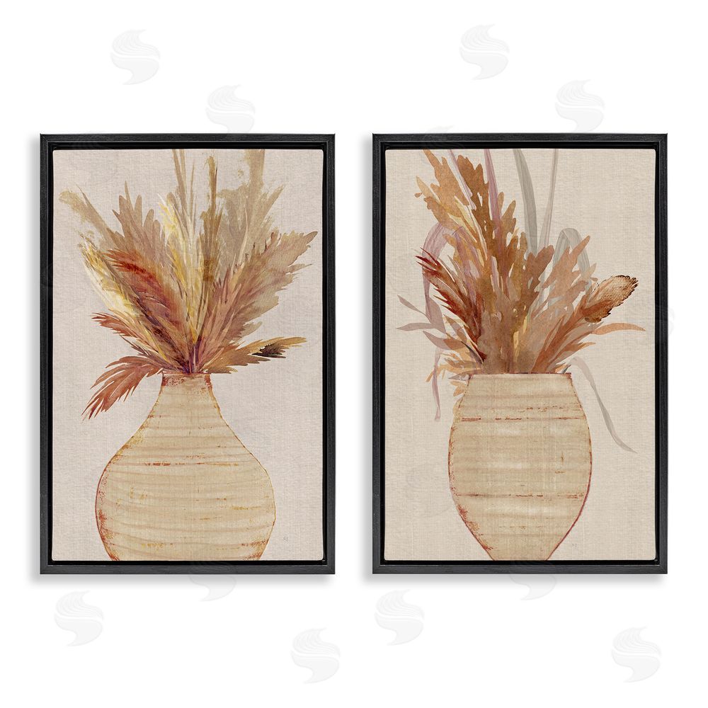 Susan Jill Potted Feather Pampas  Black Floating Frame Canvas Wall Art Print