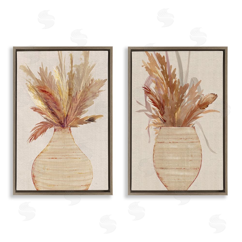 Susan Jill Potted Feather Pampas  Brown Floating Frame Canvas Wall Art Print