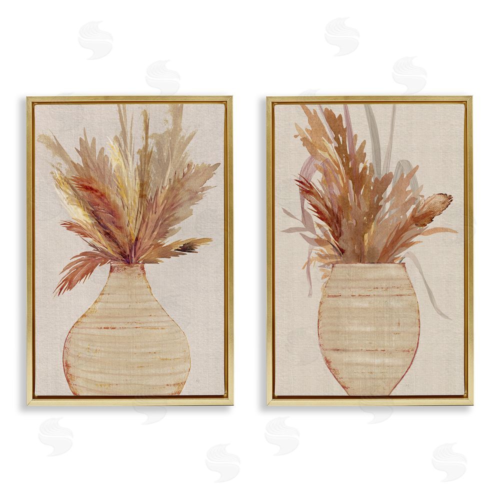 Susan Jill Potted Feather Pampas  Gold Floating Frame Canvas Wall Art Print