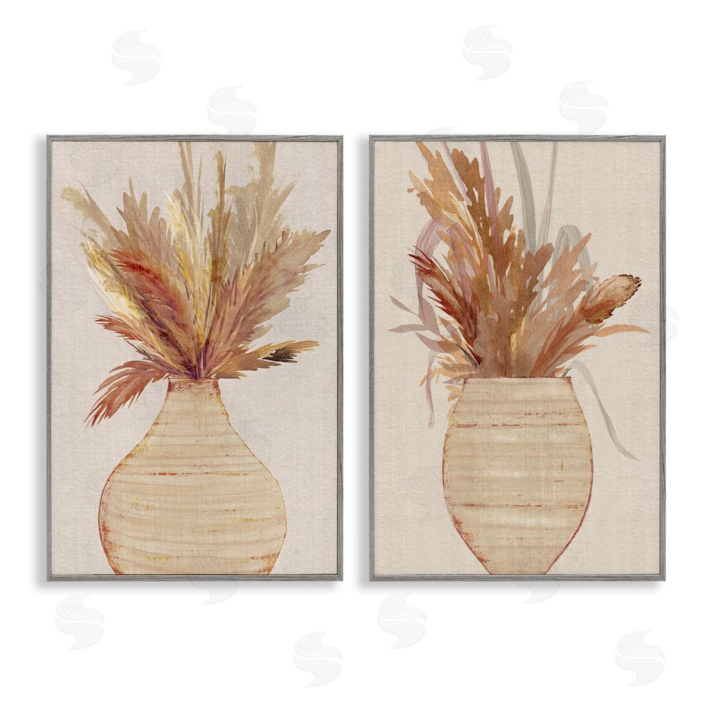 Susan Jill Potted Feather Pampas  Gray Framed Giclee Wall Art Print