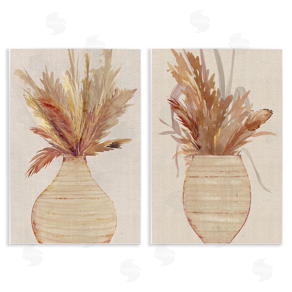 Susan Jill Potted Feather Pampas  Wooden Wall Plaque Art Print