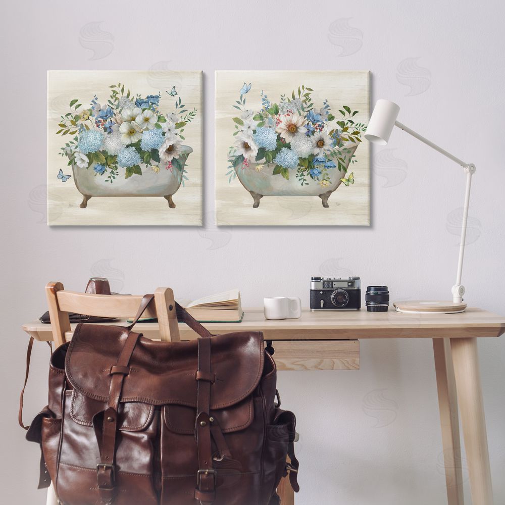 Nan Butterfly Hydrangea Bathtub Canvas Wall Art Print in Room