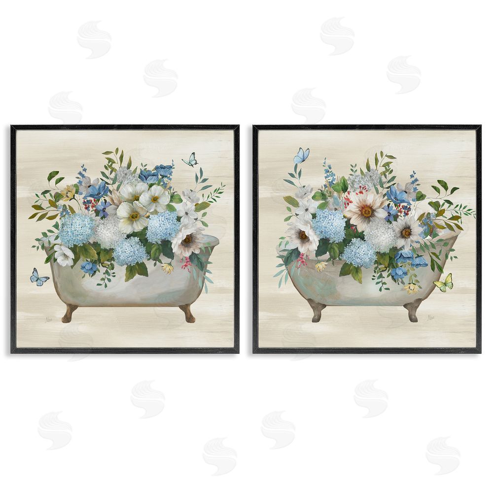 Nan Butterfly Hydrangea Bathtub Black Framed Giclee Wall Art Print