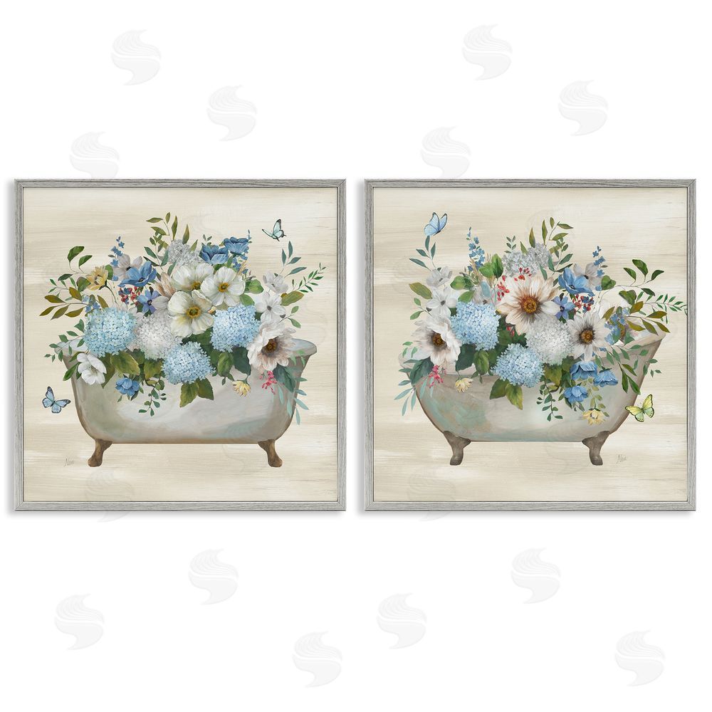 Nan Butterfly Hydrangea Bathtub Gray Framed Giclee Wall Art Print