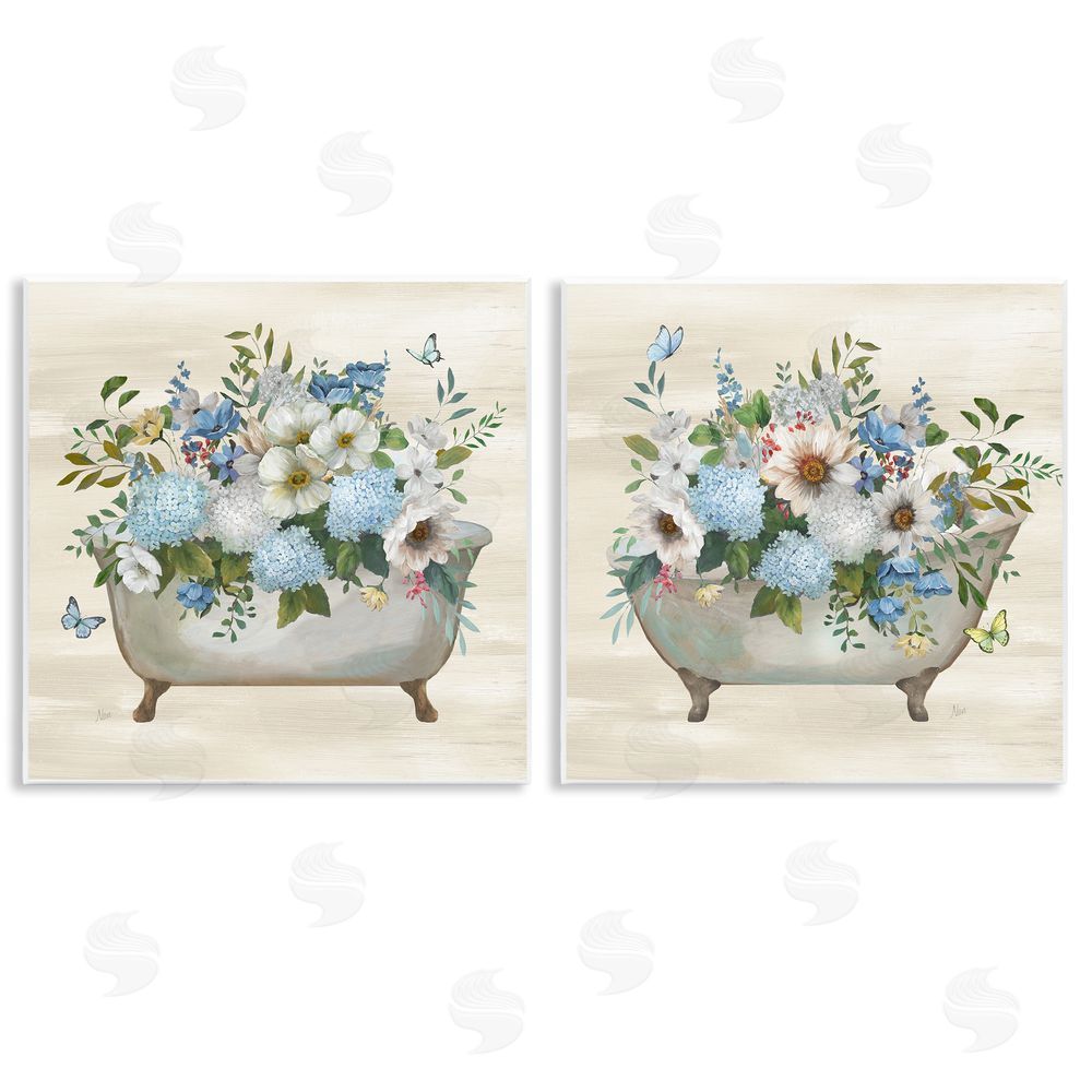 Nan Butterfly Hydrangea Bathtub Wooden Wall Plaque Art Print