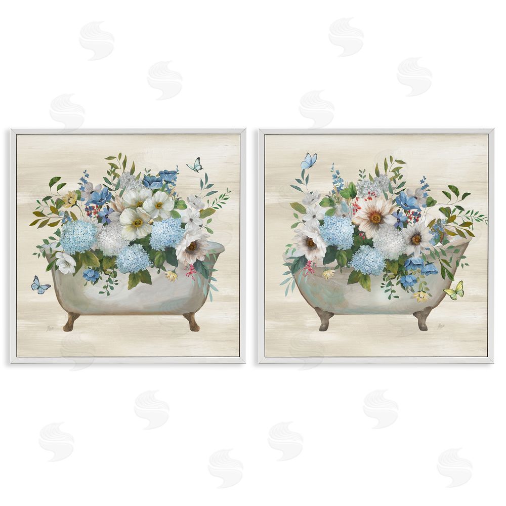 Nan Butterfly Hydrangea Bathtub White Framed Giclee Wall Art Print