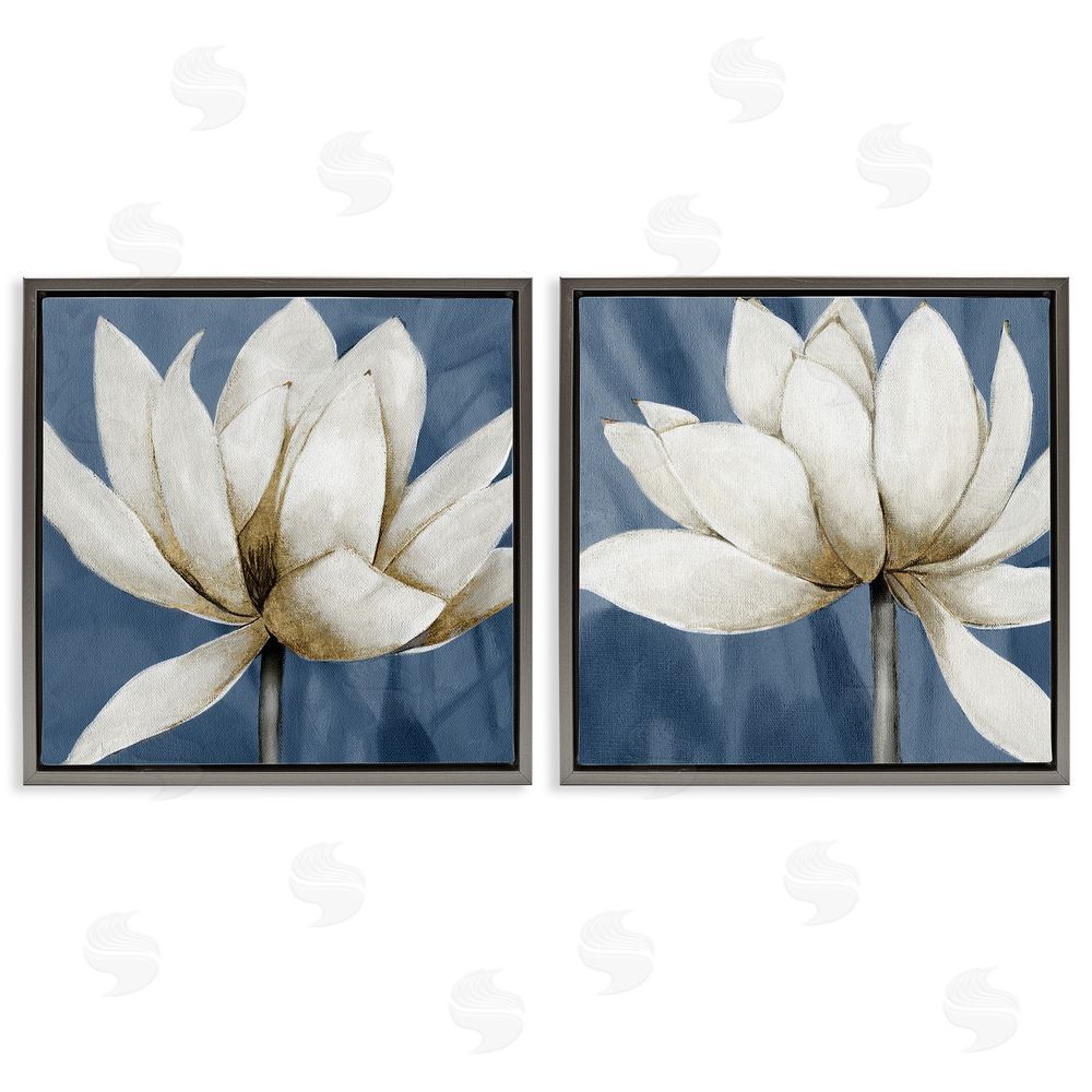 Carol Robinson Traditional Floral Falling Petals Gray Floating Frame Canvas Wall Art Print