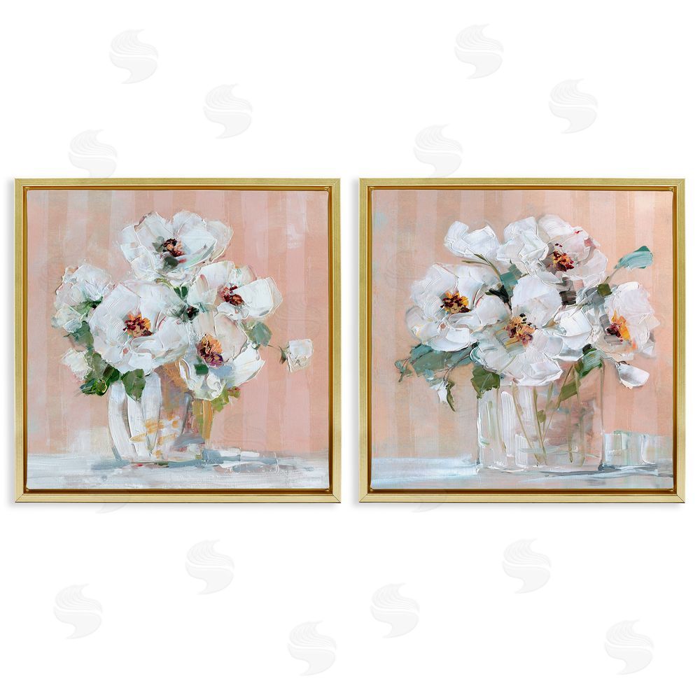 Sally Swatland Abstract Floral Vase  Gold Floating Frame Canvas Wall Art Print