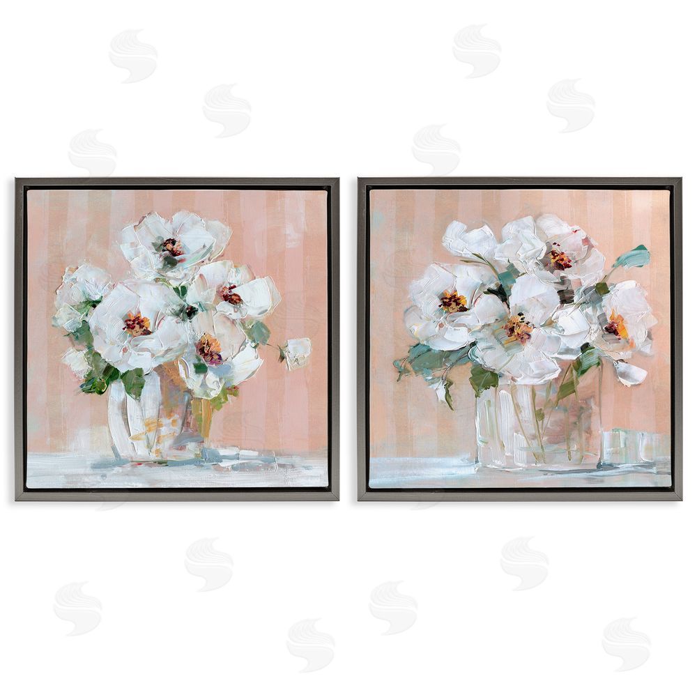 Sally Swatland Abstract Floral Vase  Gray Floating Frame Canvas Wall Art Print