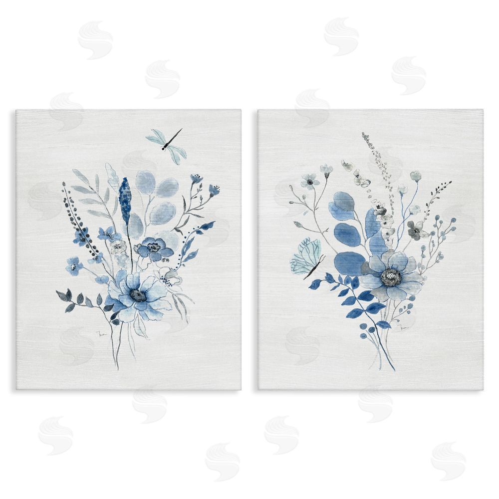Janet Tava Blue Dragonfly Flower  Canvas Wall Art Print