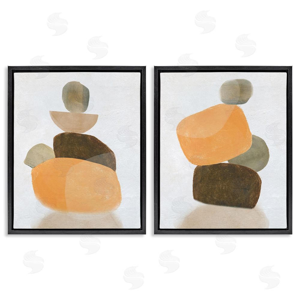 Carol Robinson Stacked Abstract Pebbles Black Floating Frame Canvas Wall Art Print