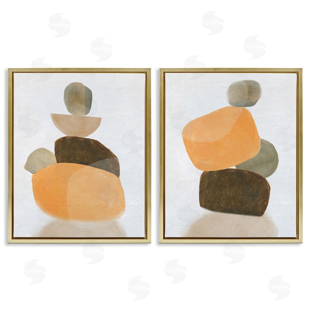 Carol Robinson Stacked Abstract Pebbles Gold Floating Frame Canvas Wall Art Print