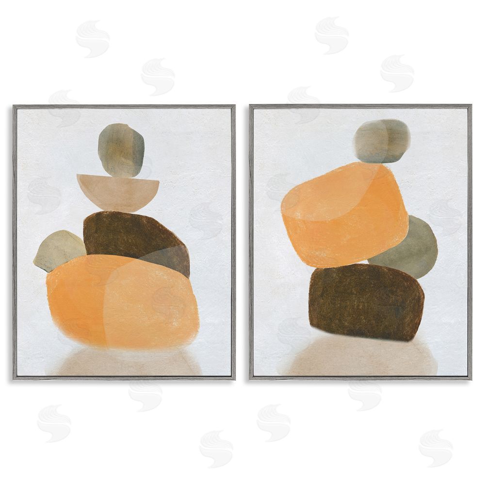 Carol Robinson Stacked Abstract Pebbles Gray Framed Giclee Wall Art Print