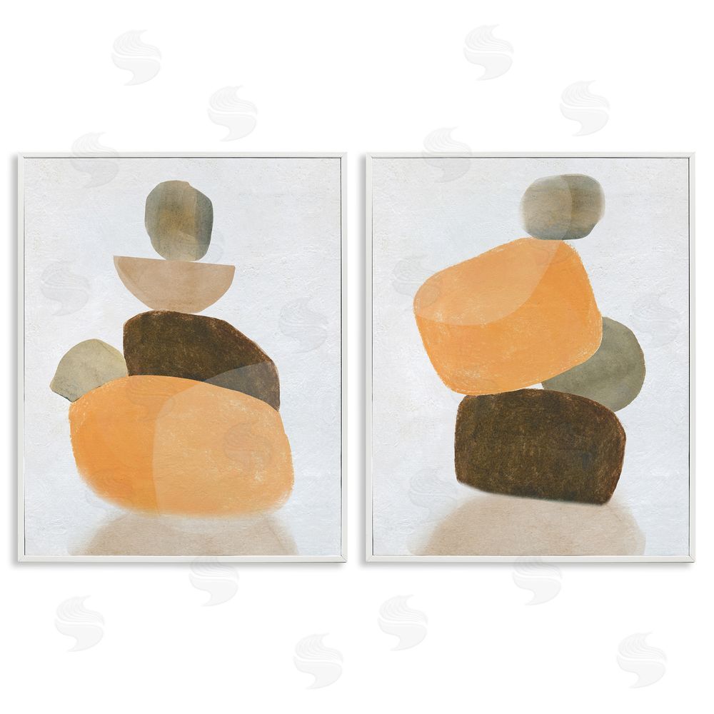 Carol Robinson Stacked Abstract Pebbles White Framed Giclee Wall Art Print
