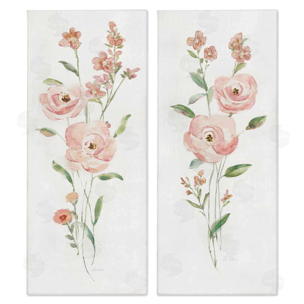 Sally Swatland Simple Pink Watercolor Flowers Canvas Wall Art Print