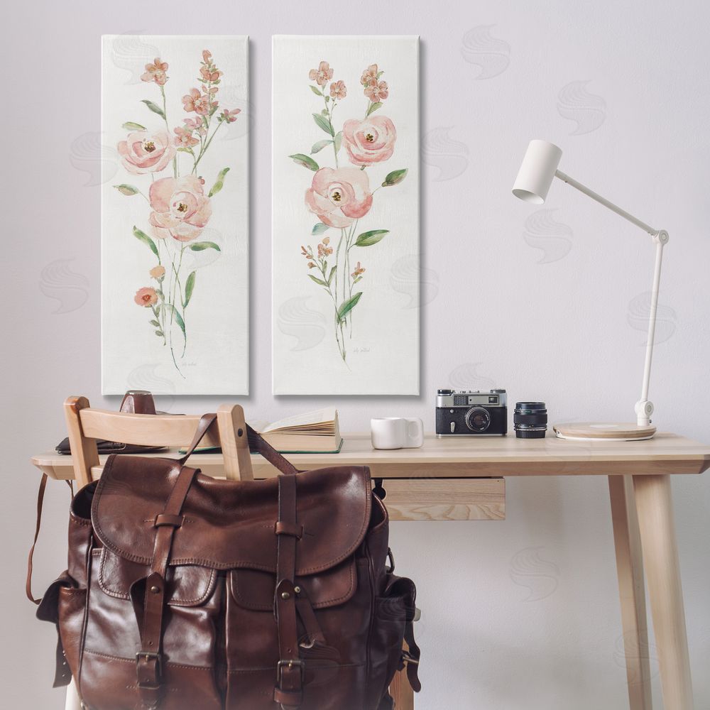 Sally Swatland Simple Pink Watercolor Flowers Canvas Wall Art Print in Room