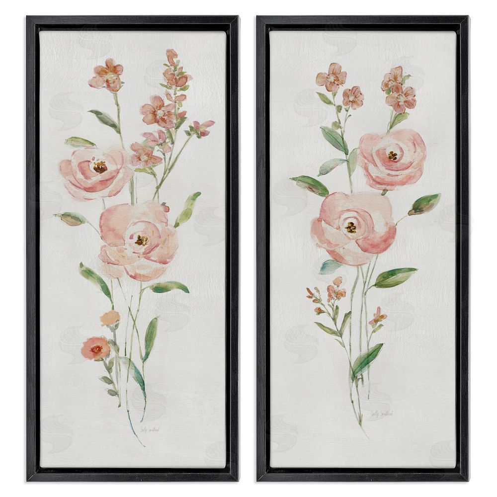 Sally Swatland Simple Pink Watercolor Flowers Black Floating Frame Canvas Wall Art Print