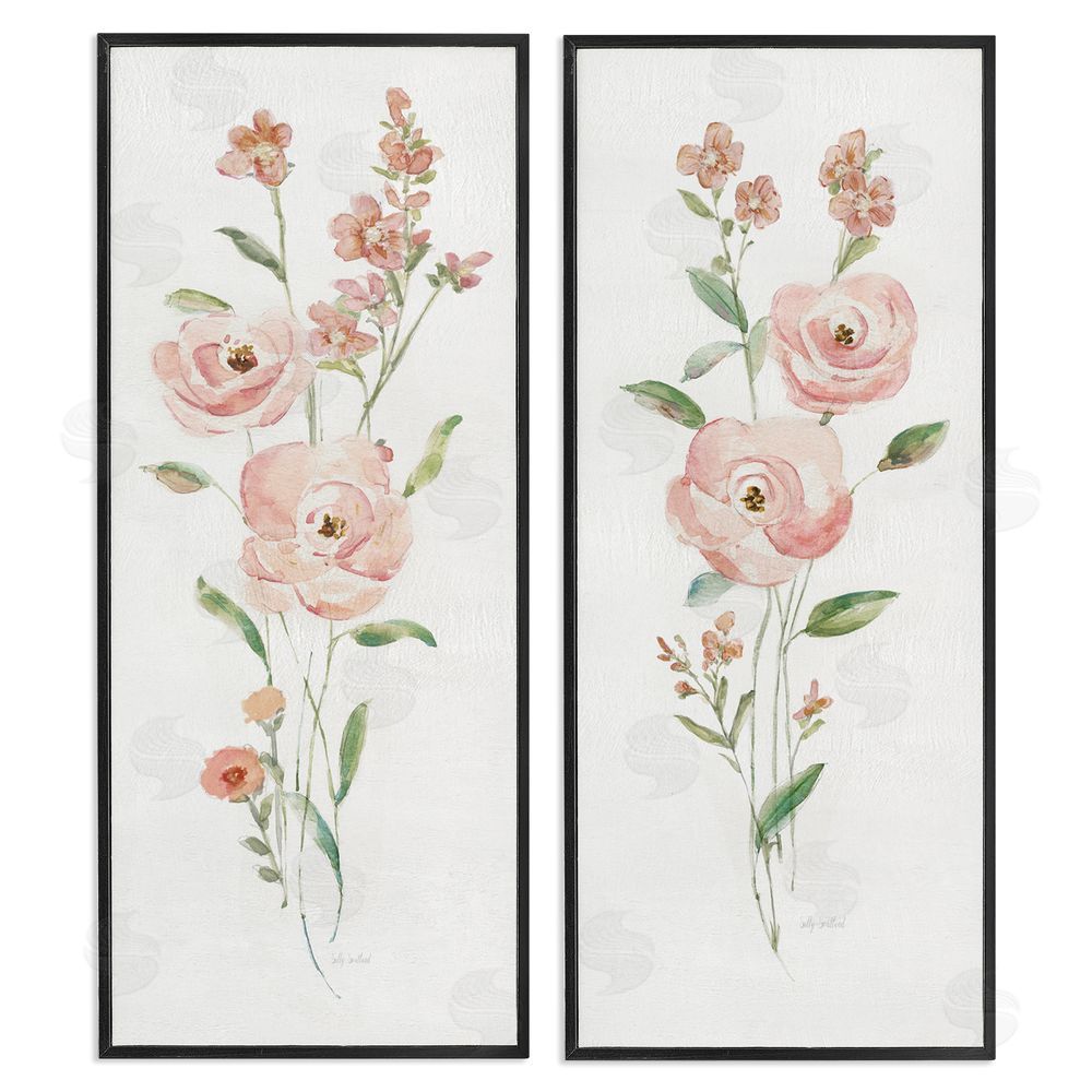 Sally Swatland Simple Pink Watercolor Flowers Black Framed Giclee Wall Art Print