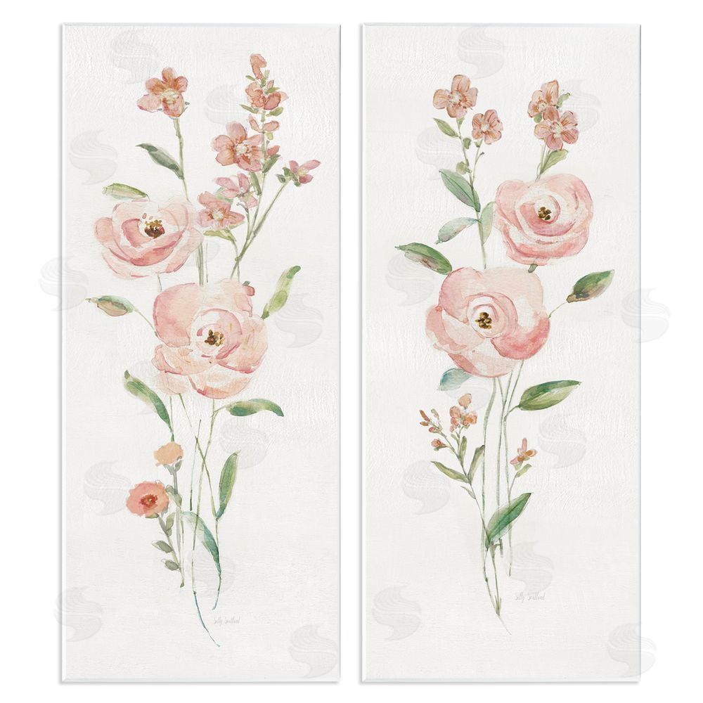 Sally Swatland Simple Pink Watercolor Flowers Wooden Wall Plaque Art Print