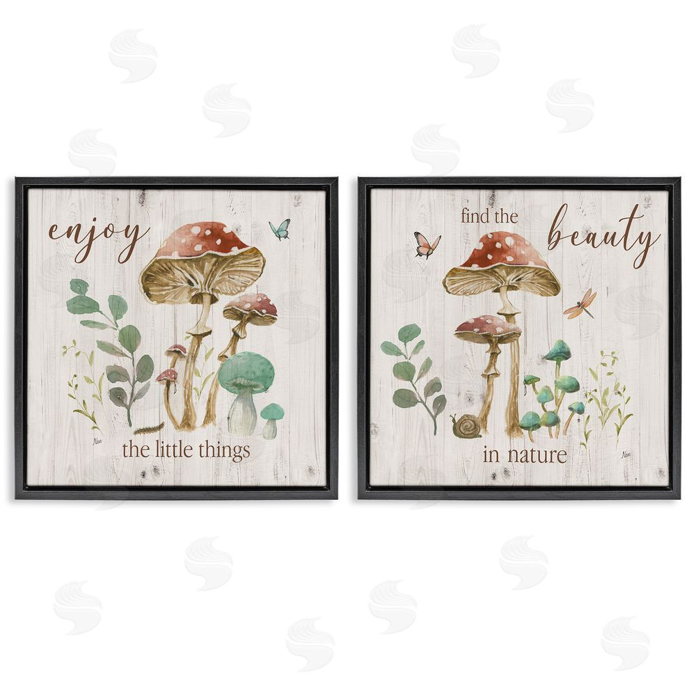 Nan Enjoy Beauty Mushroom Black Floating Frame Canvas Wall Art Print