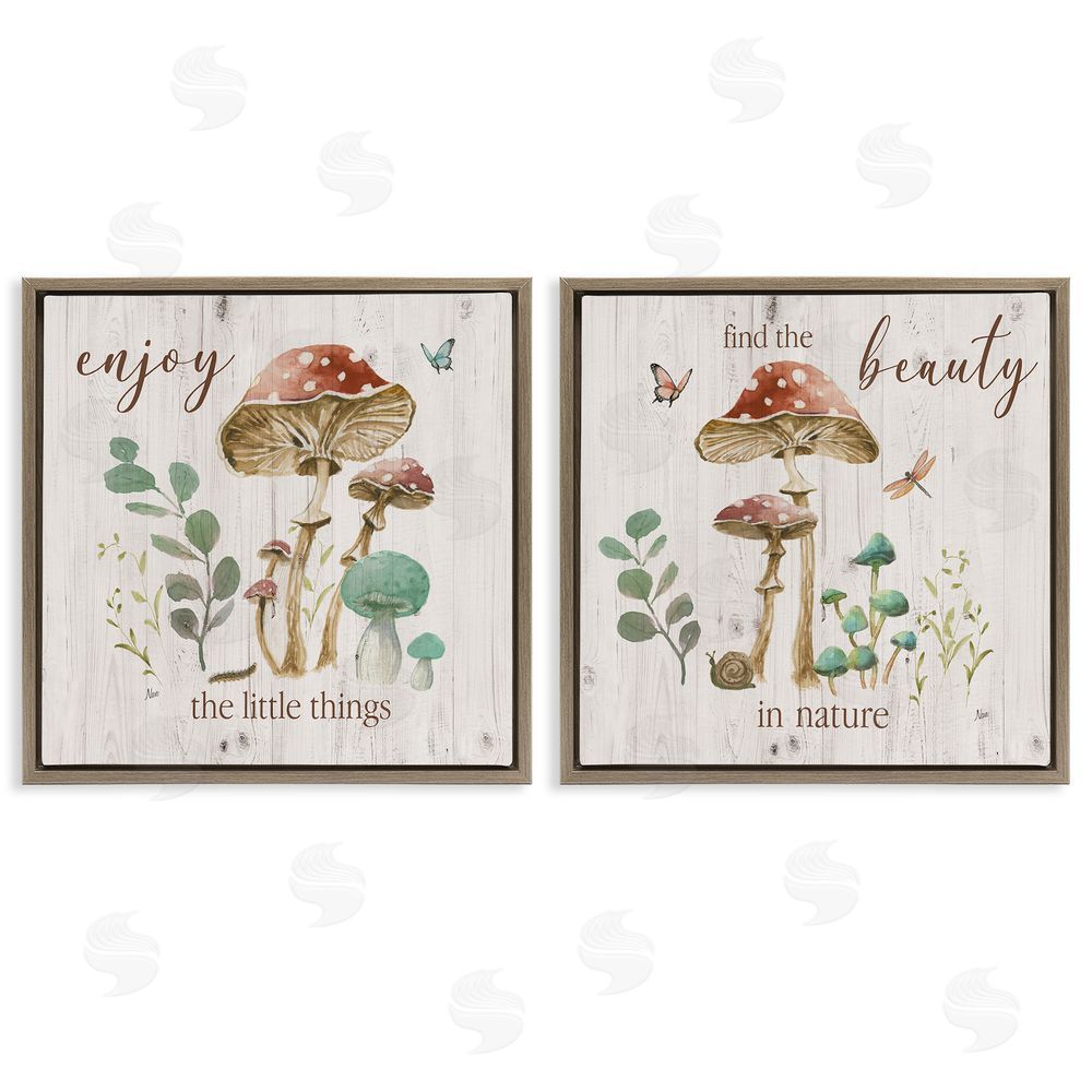 Nan Enjoy Beauty Mushroom Brown Floating Frame Canvas Wall Art Print