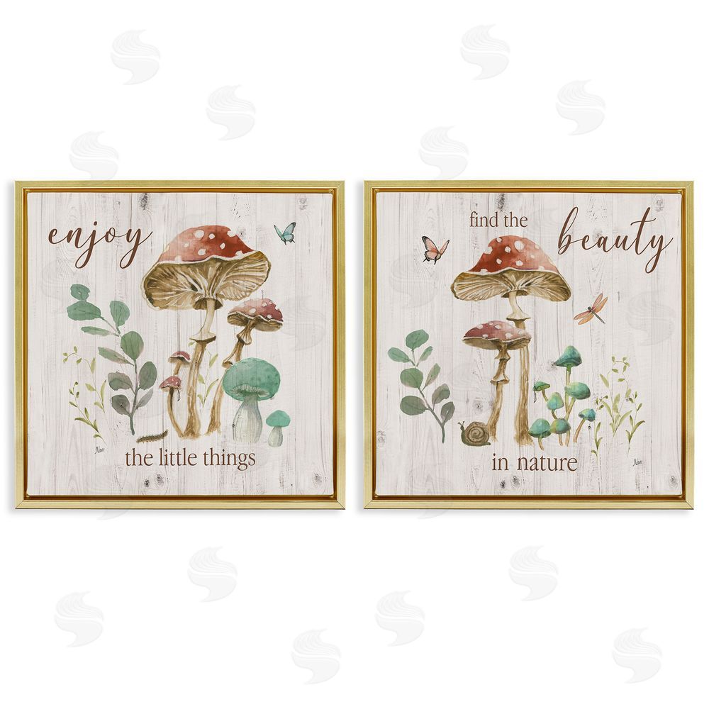 Nan Enjoy Beauty Mushroom Gold Floating Frame Canvas Wall Art Print