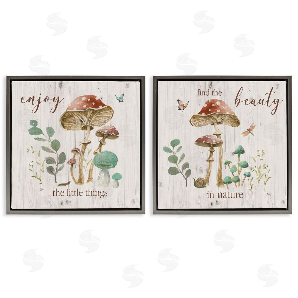 Nan Enjoy Beauty Mushroom Gray Floating Frame Canvas Wall Art Print