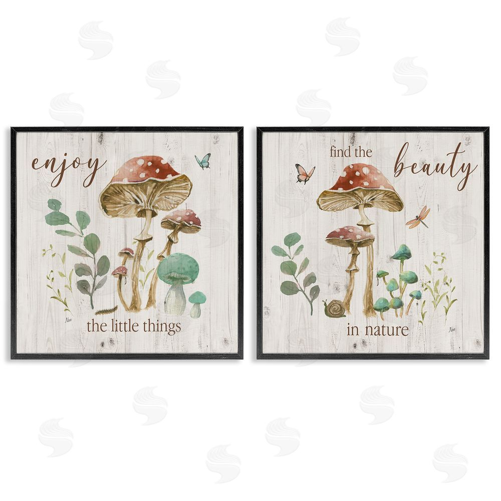 Nan Enjoy Beauty Mushroom Black Framed Giclee Wall Art Print