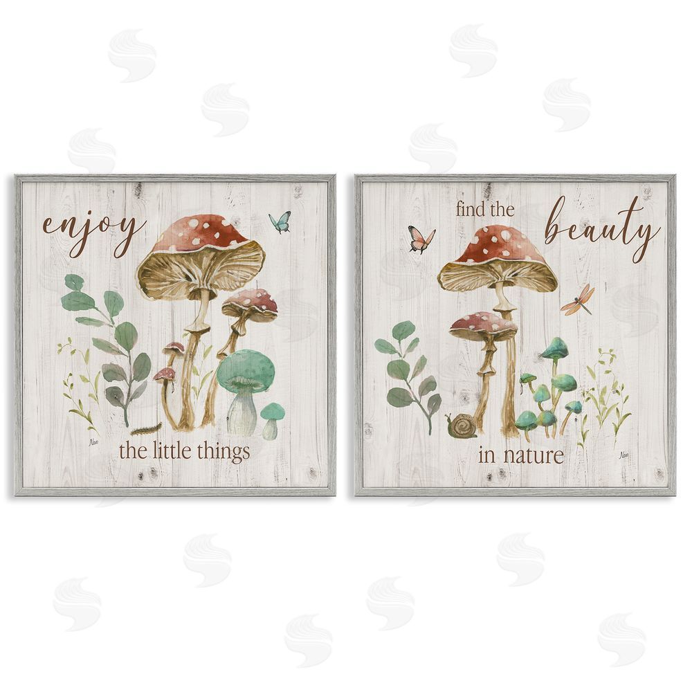 Nan Enjoy Beauty Mushroom Gray Framed Giclee Wall Art Print