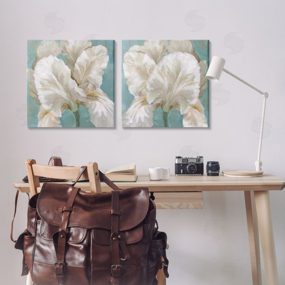 Nan White Iris Flower Canvas Wall Art Print in Room